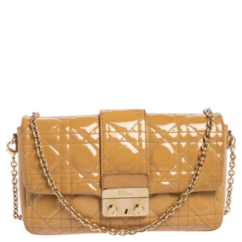 Dior Beige Cannage Patent Leather Miss Dior Promenade Chain Clutch